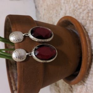 Hypoallergenic Silver dangle earrings ruby red